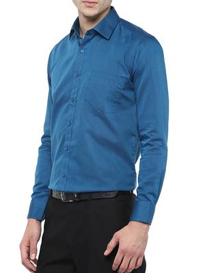 solid teal blue cotton formal shirt - 12344016 - Standard Image - 2
