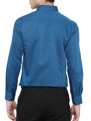solid teal blue cotton formal shirt - 12344016 - Standard Image - 3
