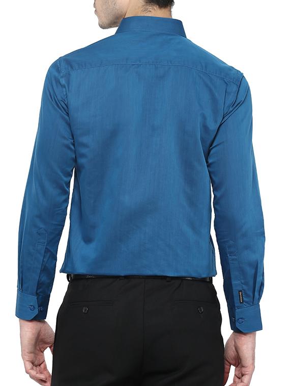 solid teal blue cotton formal shirt - 12344016 - Zoom Image - 3