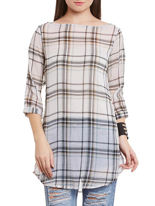 white checkered chiffon regular tunic - 12344973 - Standard Image - 1