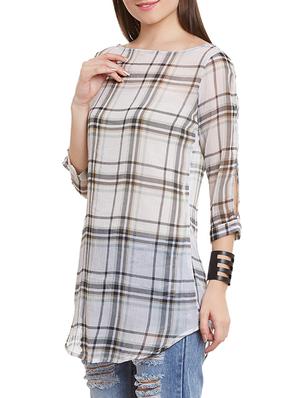 white checkered chiffon regular tunic - 12344973 - Standard Image - 2