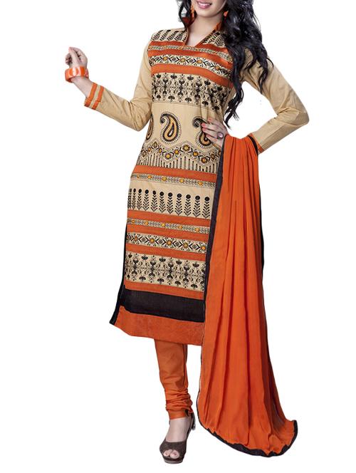 beige cotton churidaar suits unstitched suit - 12345817 - Standard Image - 1