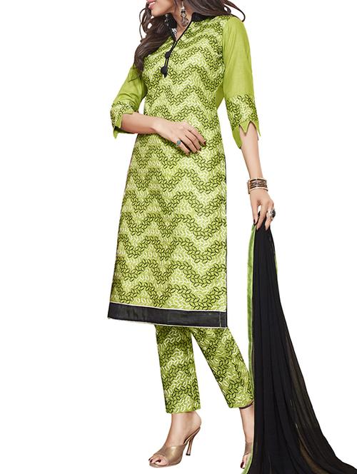 green cotton churidaar suits unstitched suit - 12346222 - Standard Image - 1