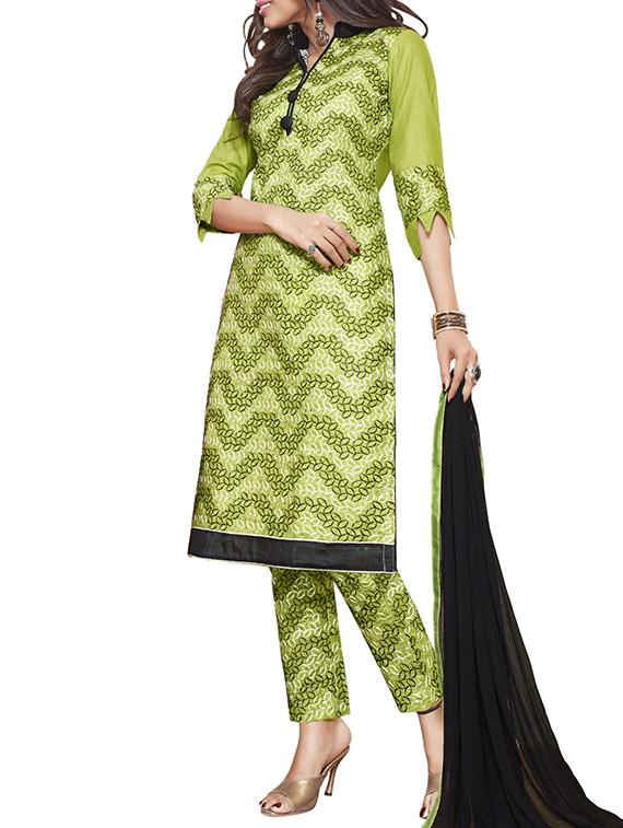 green cotton churidaar suits unstitched suit - 12346222 - Zoom Image - 1