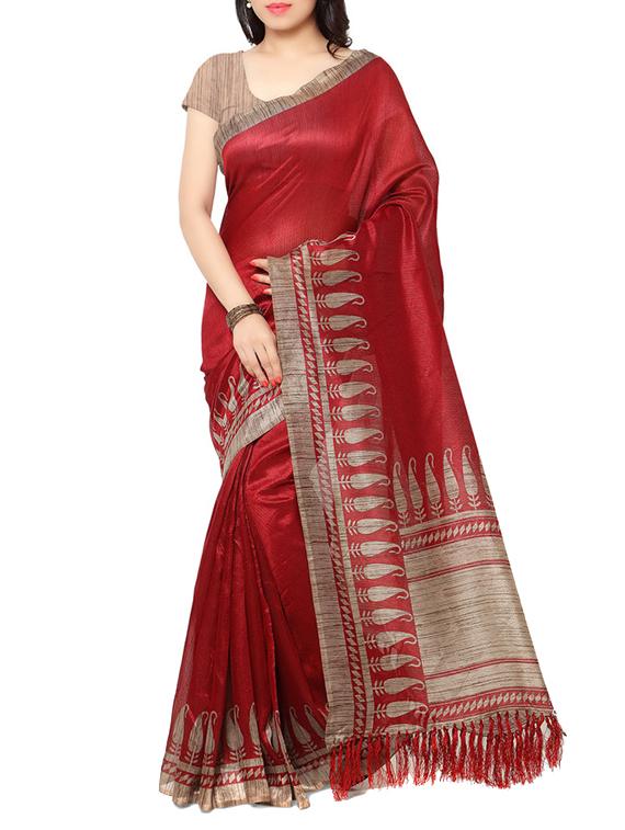red bordered saree with blouse - 12350824 - Zoom Image - 1