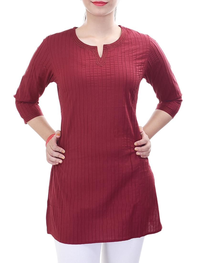 maroon cotton straight kurti - 12352703 - Zoom Image - 1