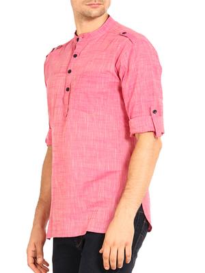 pink melange cotton kurta - 12352805 - Standard Image - 2