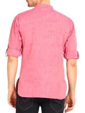 pink melange cotton kurta - 12352805 - Standard Image - 3