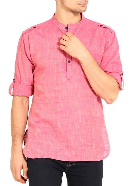 pink melange cotton kurta - 12352805 - Zoom Image - 1
