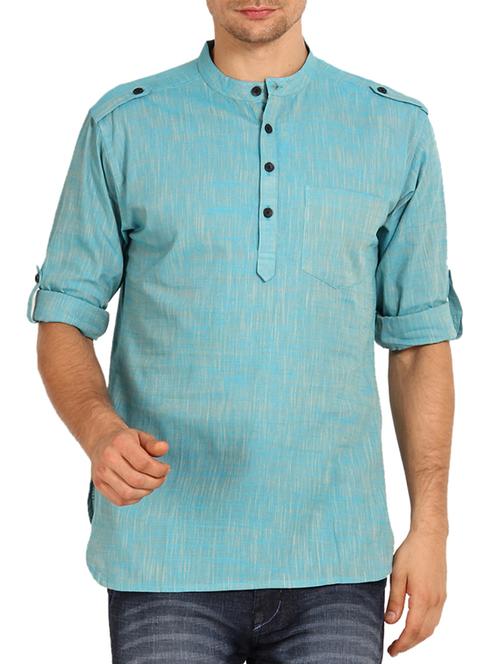 blue cotton kurta - 12352807 - Standard Image - 1