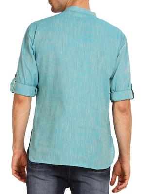 blue cotton kurta - 12352807 - Standard Image - 3
