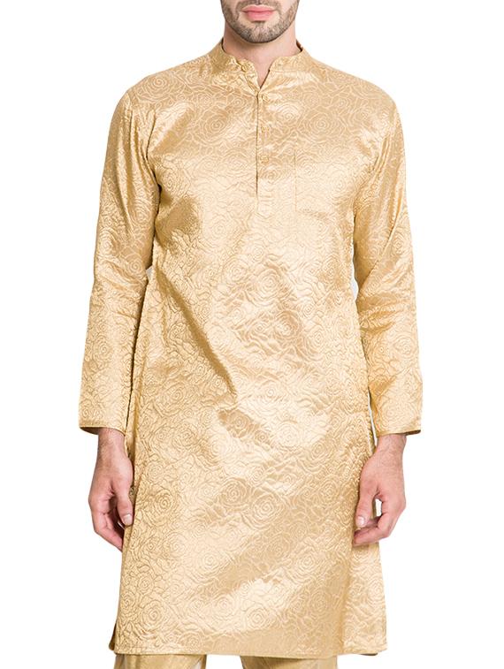 gold polyester jacquard kurta - 12352854 - Zoom Image - 1
