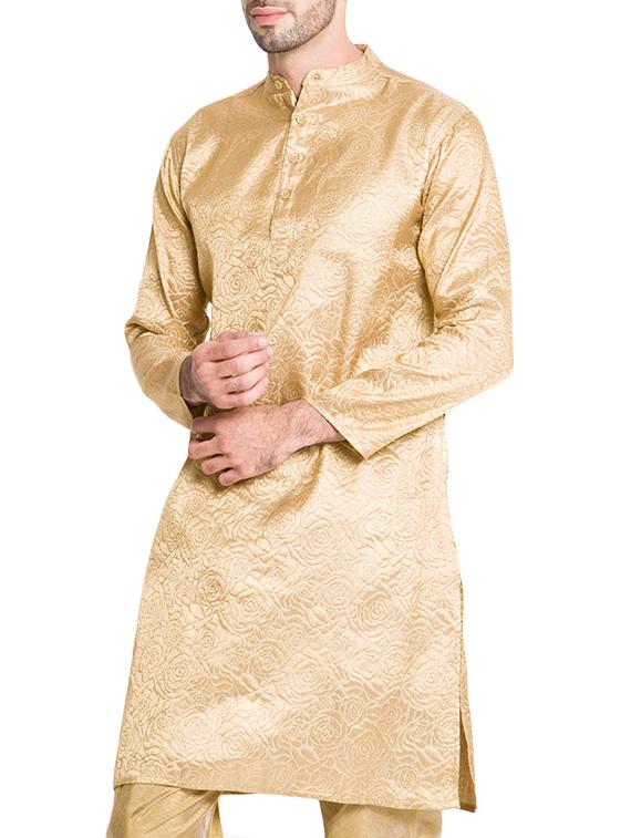gold polyester jacquard kurta - 12352854 - Zoom Image - 2