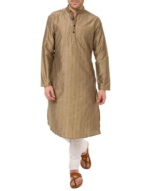 solid brown dupion kurta - 12352874 - Standard Image - 1
