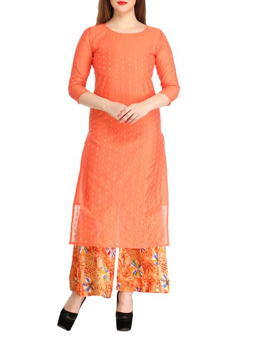 orange silk blend kurta with palazzo - 12355876 - Standard Image - 1