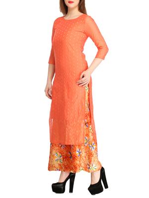 orange silk blend kurta with palazzo - 12355876 - Standard Image - 2