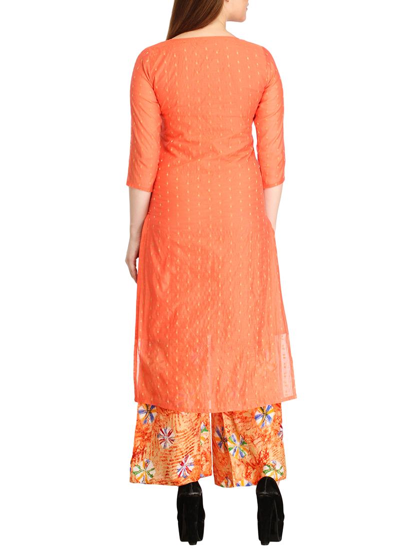 orange silk blend kurta with palazzo - 12355876 - Zoom Image - 3