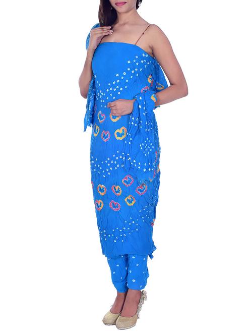 blue cotton unstitched dress material - 12362738 - Standard Image - 1