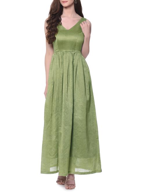green solid sleeveless dress - 12362770 - Standard Image - 1