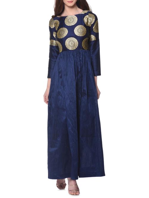 navy blue silk blend kurta - 12362773 - Standard Image - 1
