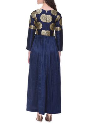 navy blue silk blend kurta - 12362773 - Standard Image - 3