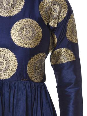 navy blue silk blend kurta - 12362773 - Standard Image - 4