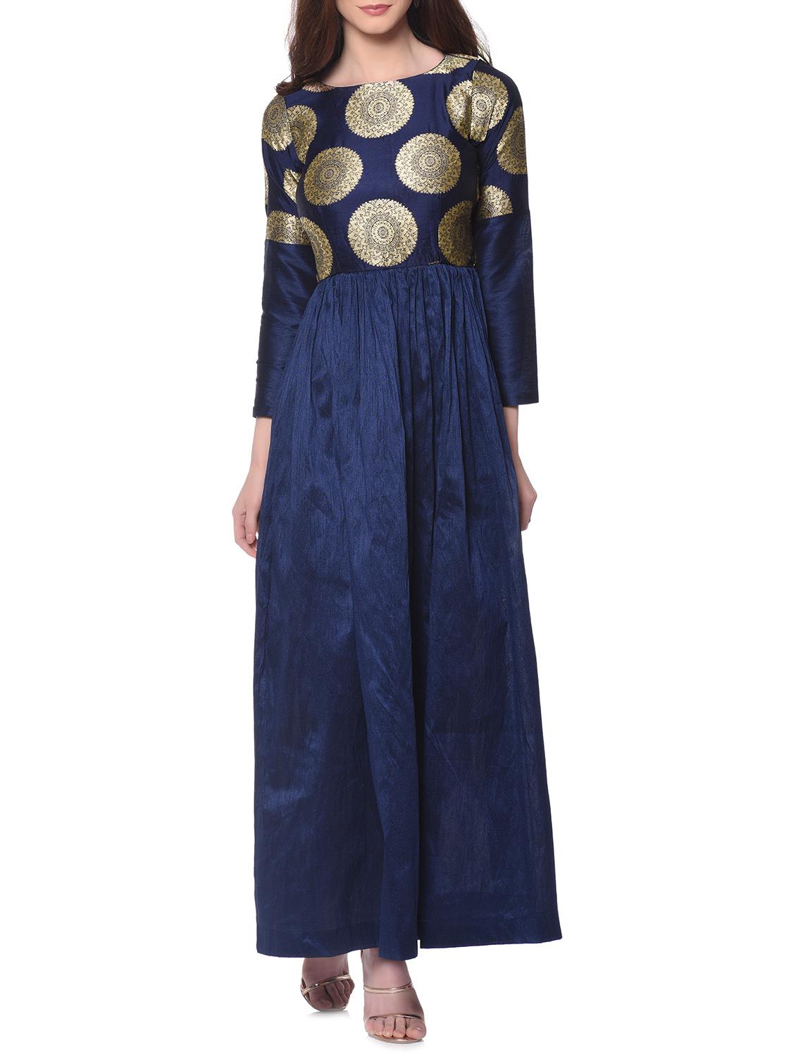 navy blue silk blend kurta - 12362773 - Zoom Image - 1
