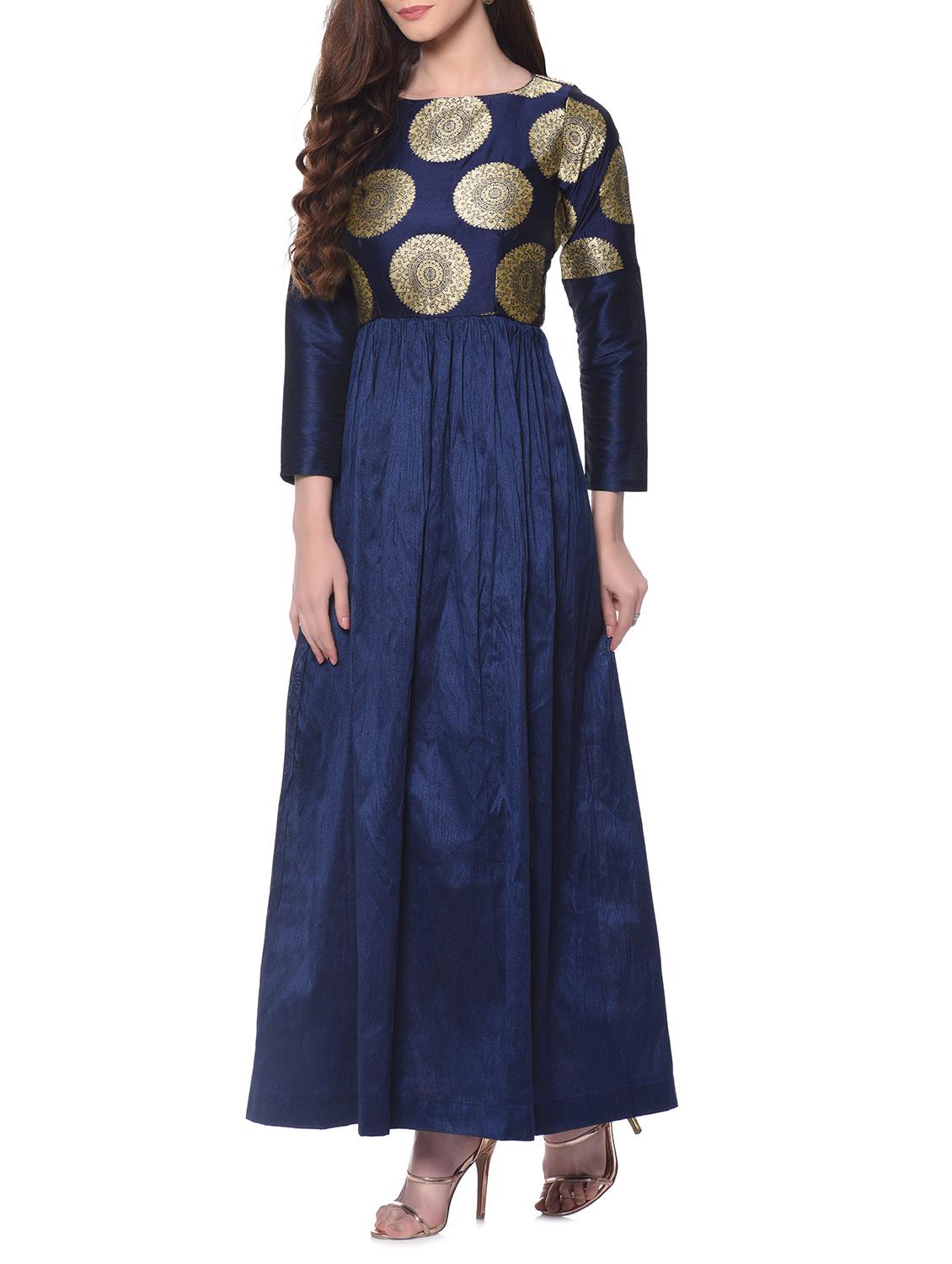 navy blue silk blend kurta - 12362773 - Zoom Image - 2