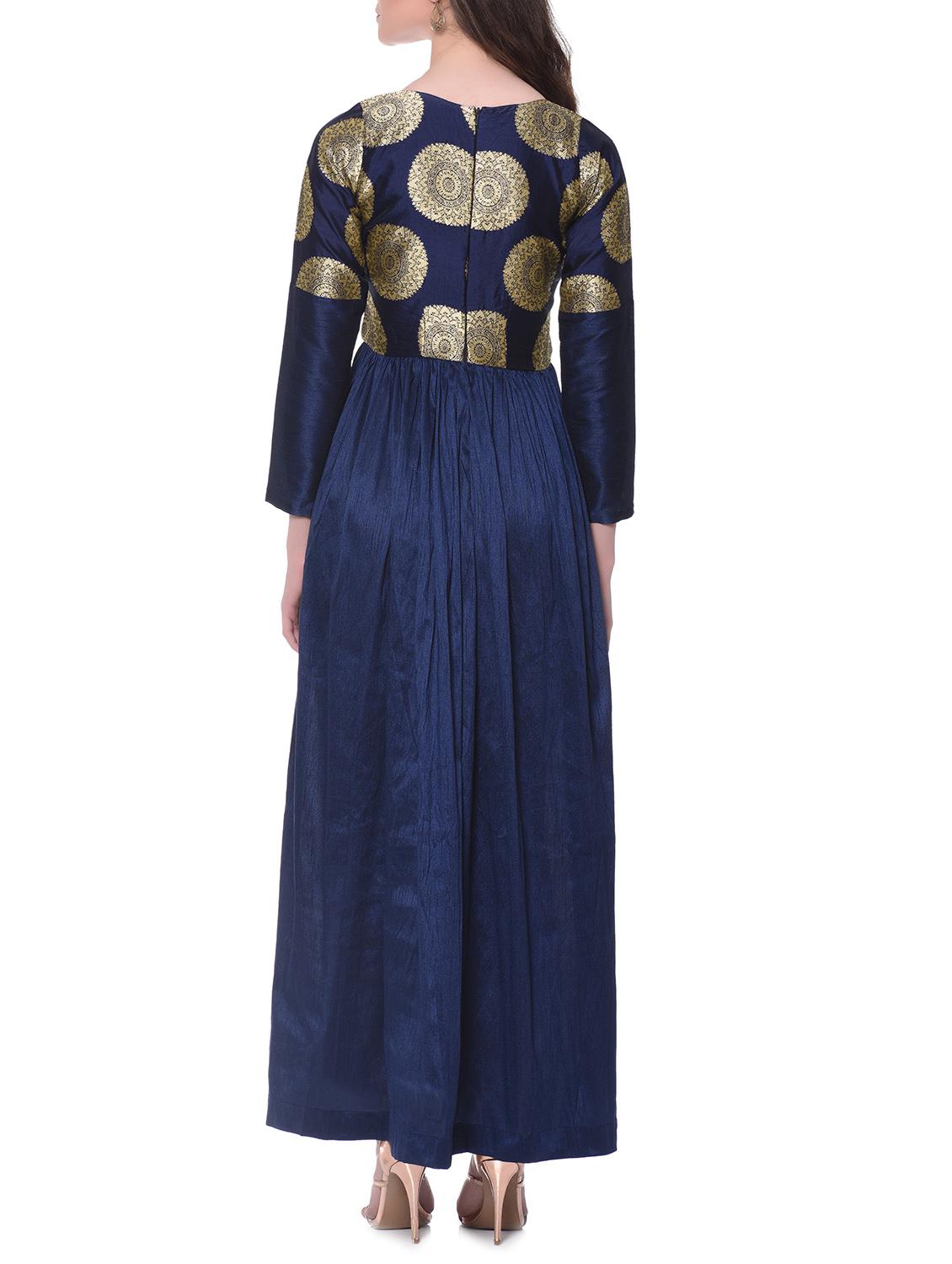 navy blue silk blend kurta - 12362773 - Zoom Image - 3