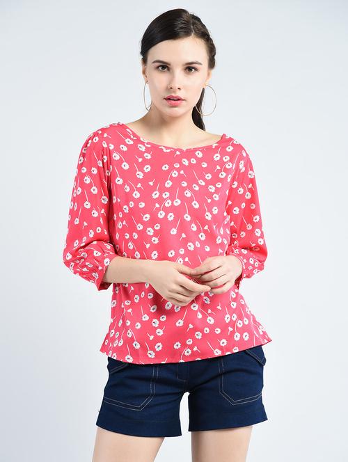 pink floral printed poly crepe regular top - 12362818 - Standard Image - 1
