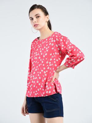 pink floral printed poly crepe regular top - 12362818 - Standard Image - 2