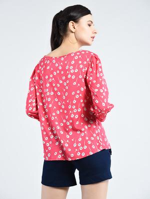 pink floral printed poly crepe regular top - 12362818 - Standard Image - 3