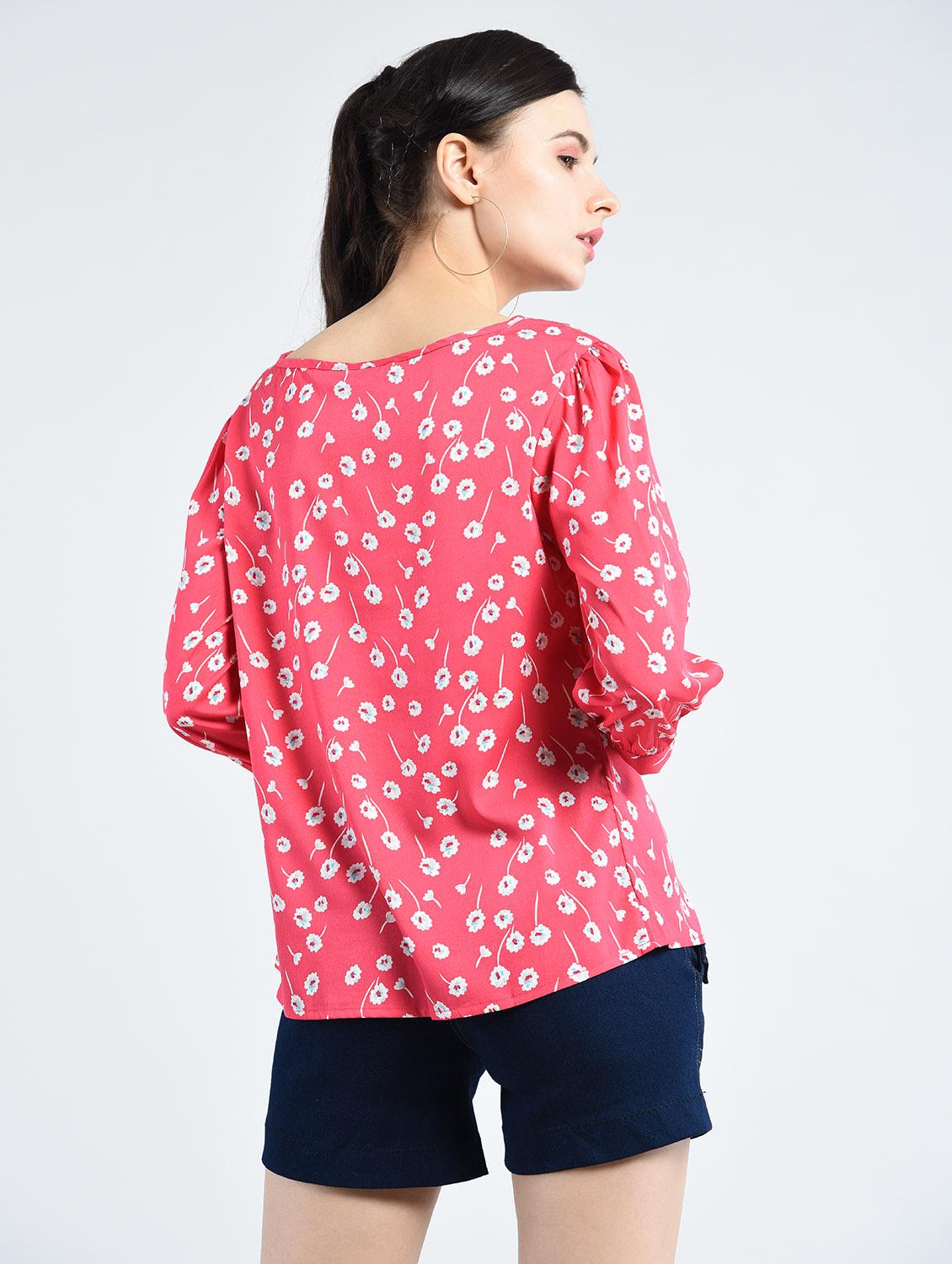 pink floral printed poly crepe regular top - 12362818 - Zoom Image - 3