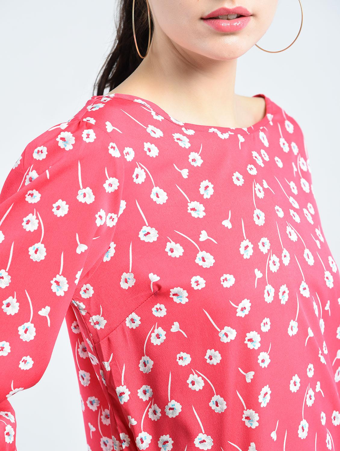 pink floral printed poly crepe regular top - 12362818 - Zoom Image - 4