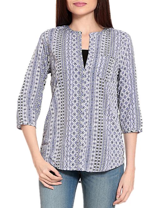 white printed crepe regular tunic - 12362820 - Standard Image - 1