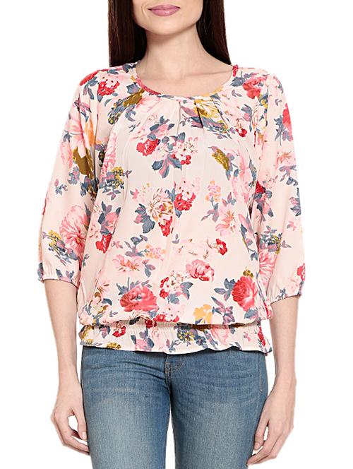 pink printed crepe blouson top - 12362912 - Standard Image - 1