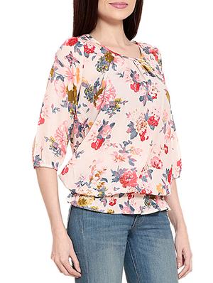 pink printed crepe blouson top - 12362912 - Standard Image - 2