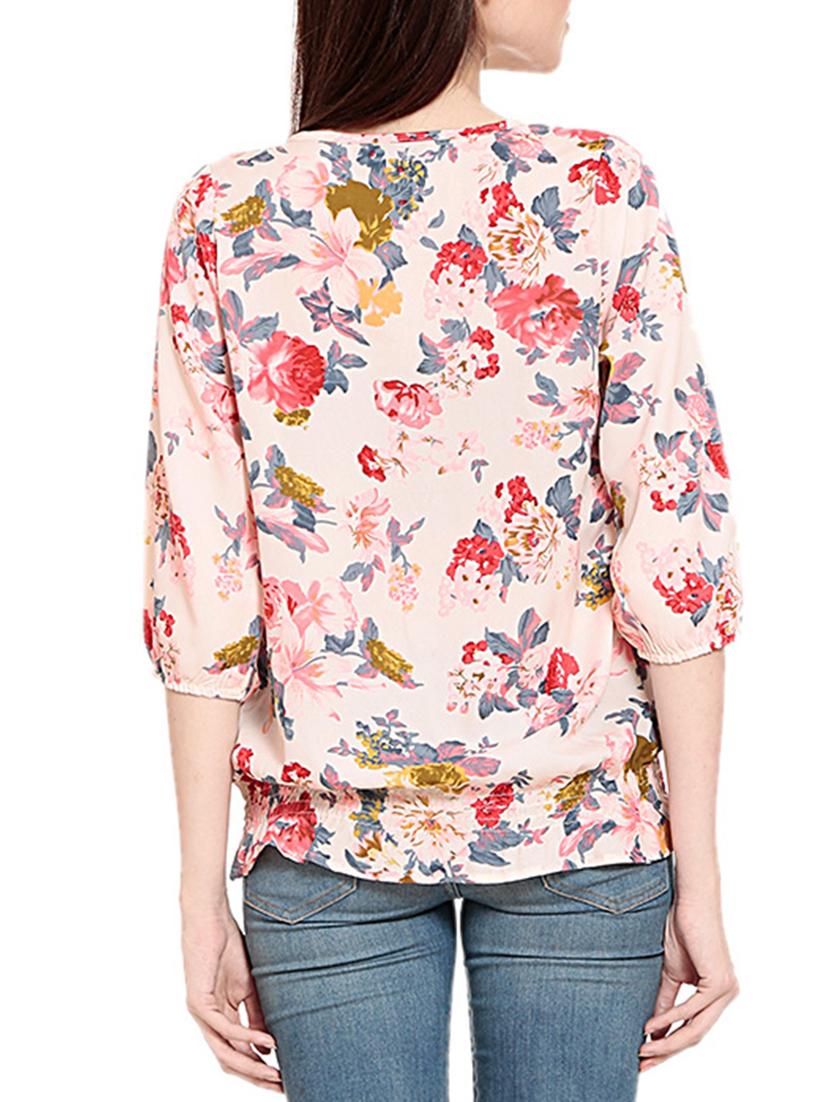 pink printed crepe blouson top - 12362912 - Zoom Image - 3