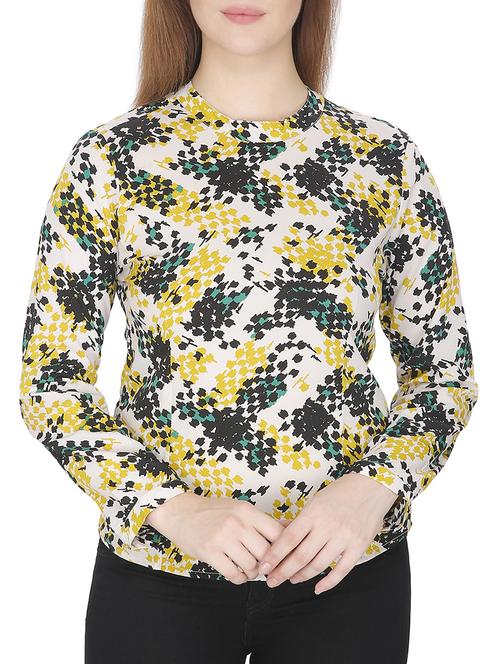 yellow printed poly crepe top - 12362927 - Very Small Image - 1