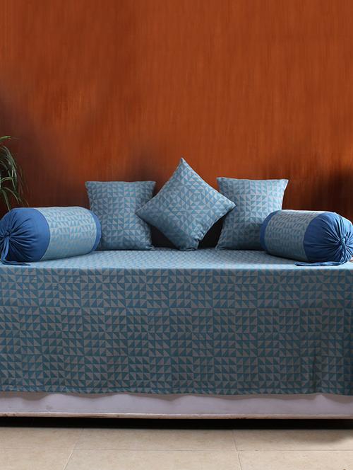 house this the chaotic triangles 100% cotton 1 bedcover & 2 bolster covers & 3 cushion covers - blue - 12364569 - Standard Image - 1