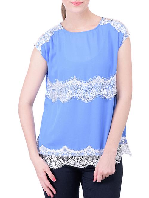contrast lace trim top - 12365554 - Standard Image - 1
