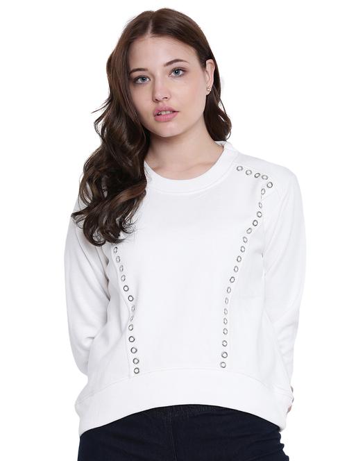 eyelet detail round neck sweatshirt - 12369836 - Standard Image - 1