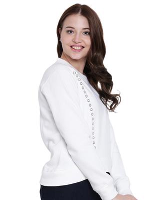 eyelet detail round neck sweatshirt - 12369836 - Standard Image - 3