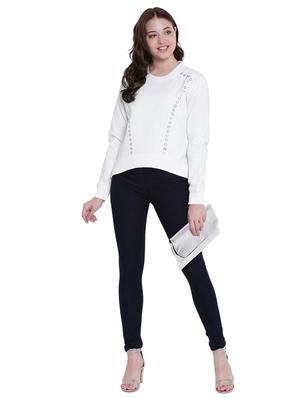 eyelet detail round neck sweatshirt - 12369836 - Standard Image - 5