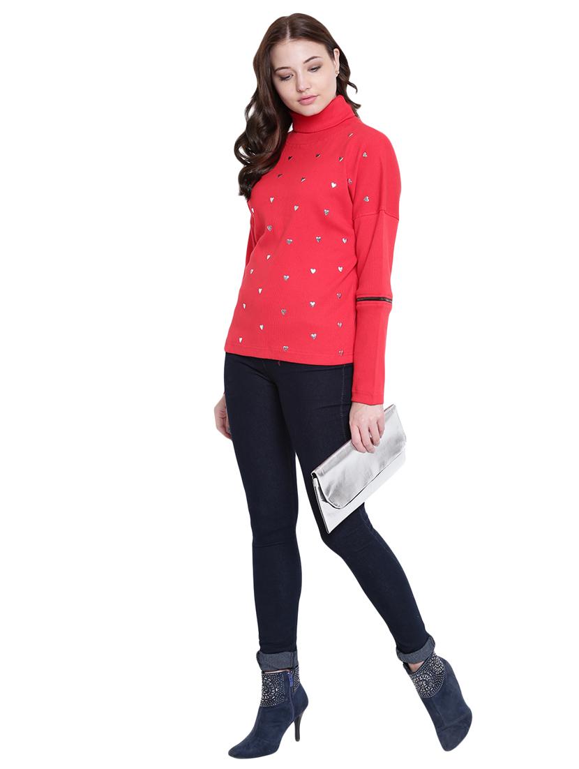 red cotton stylised sleeves sweatshirt - 12369846 - Zoom Image - 5