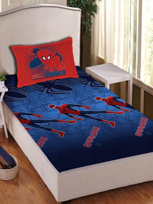 blue cotton spider man single bed sheet - 12369911 - Standard Image - 1