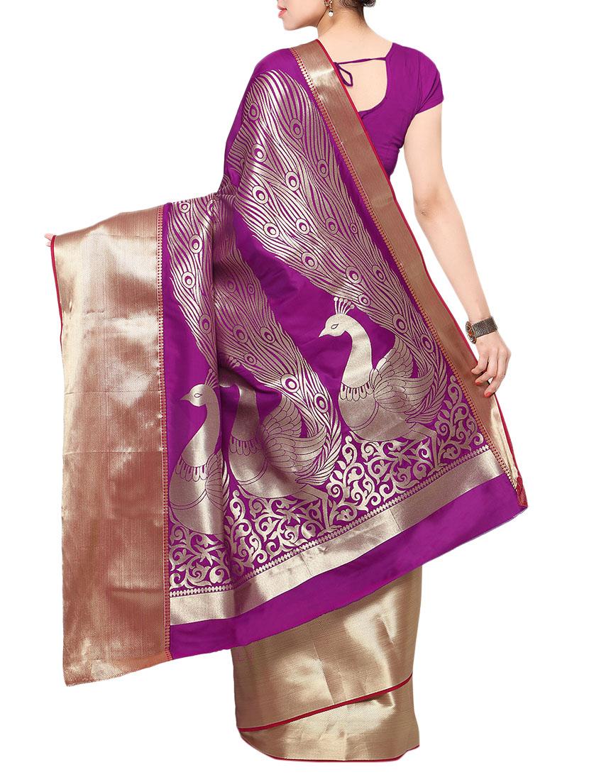 purple art silk paithani saree with blouse - 12370027 - Zoom Image - 2