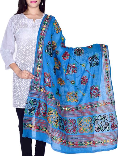 blue cotton embellished dupatta - 12372860 - Standard Image - 1