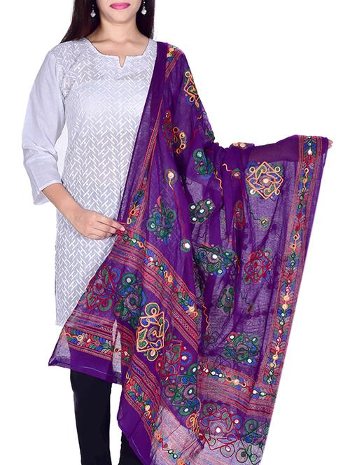 purple cotton embellished dupatta - 12372865 - Standard Image - 1