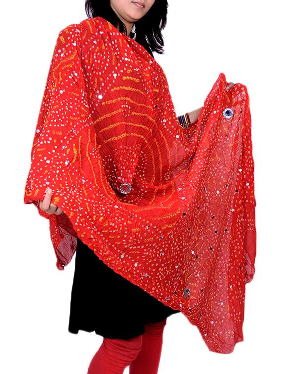 red cotton bandhani dupatta - 12374243 - Zoom Image - 1
